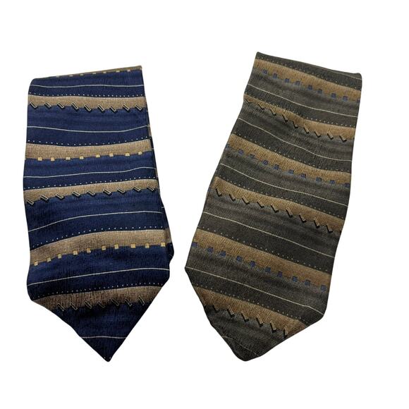 Lot of 2 Silk Puritan Ties Blue Green Gold - Picture 1 of 3